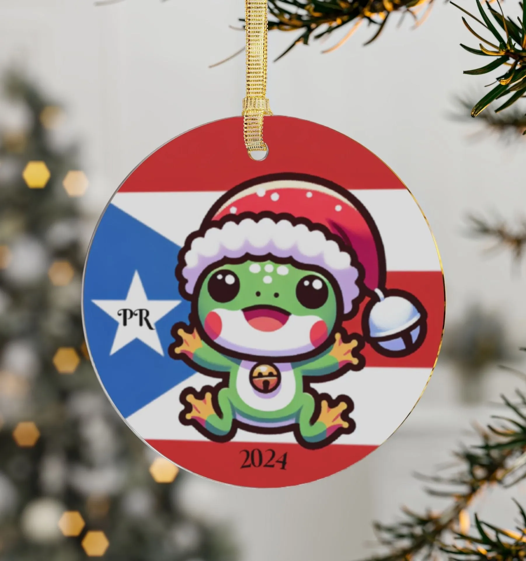 Coqui/FrogPuerto Rico  2024 Acrylic Ornament - Puerto Rico Flag Ornament