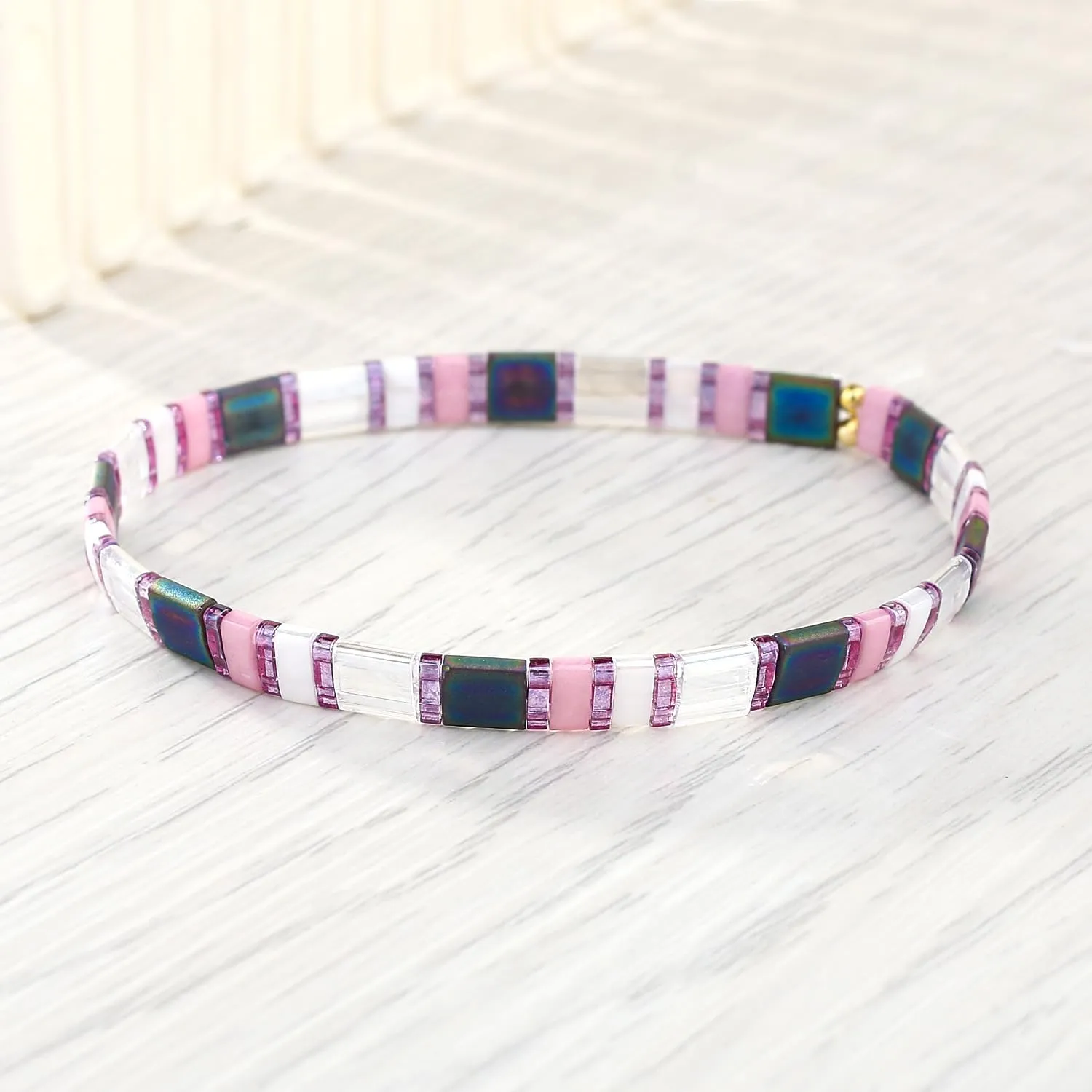 KELITCH Women Friendship Handmade Adjustable Elastic Colored Beaded Bracelet Bohemian Bracelet Fashion Jewelry Daily Wear Gift