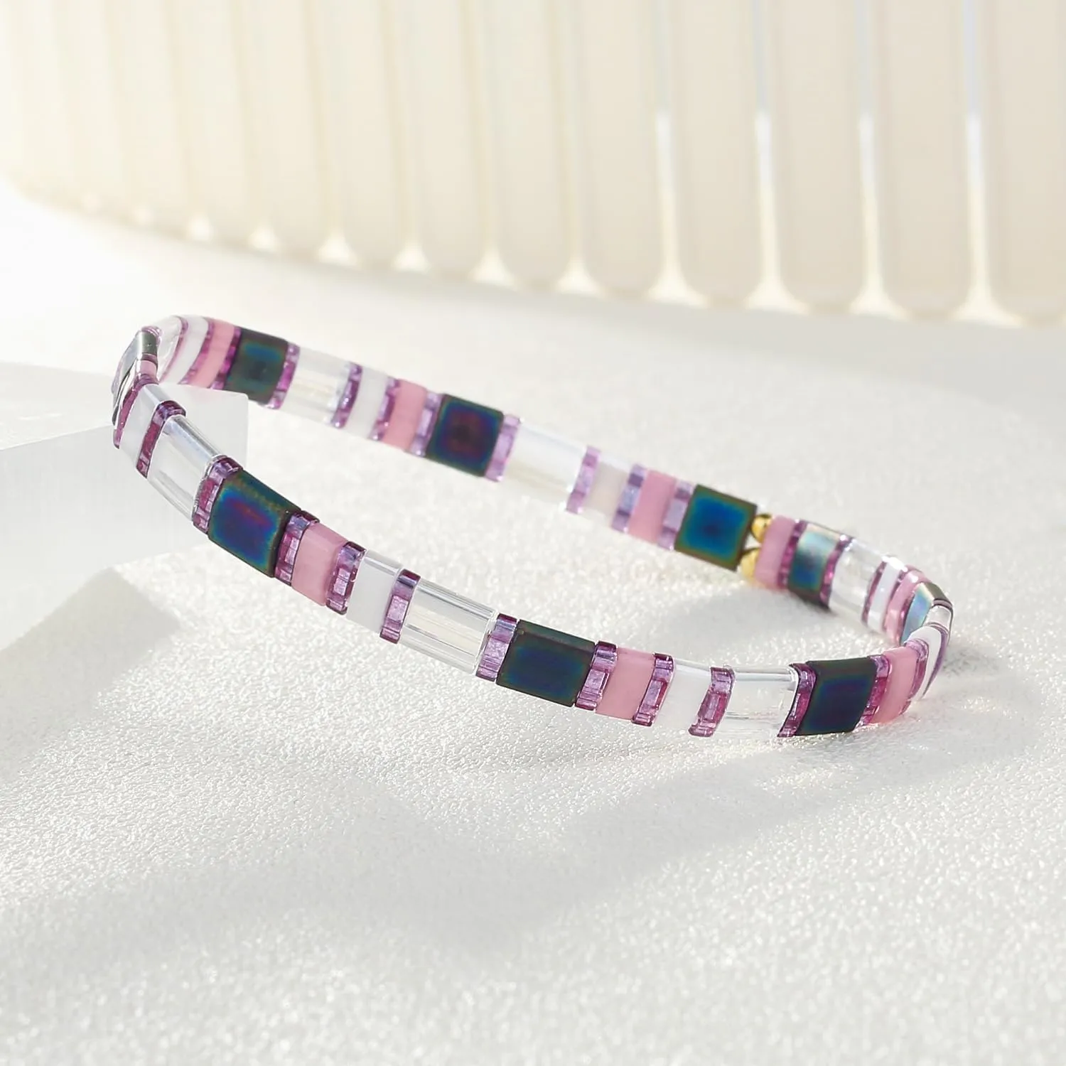 KELITCH Women Friendship Handmade Adjustable Elastic Colored Beaded Bracelet Bohemian Bracelet Fashion Jewelry Daily Wear Gift
