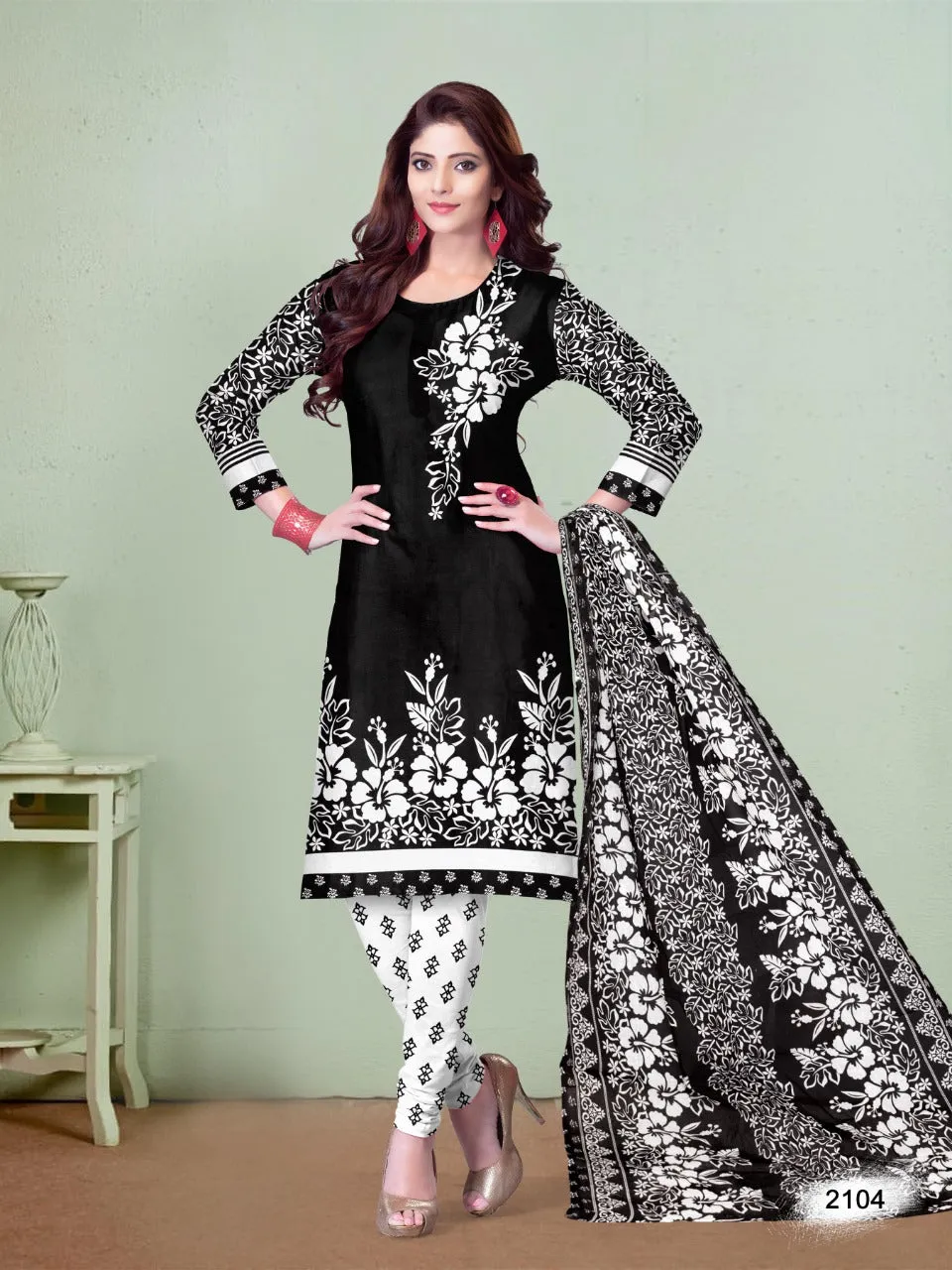 Meenaxi Cotton Black White Casual Cotton Daily Wear Salwar Kameez