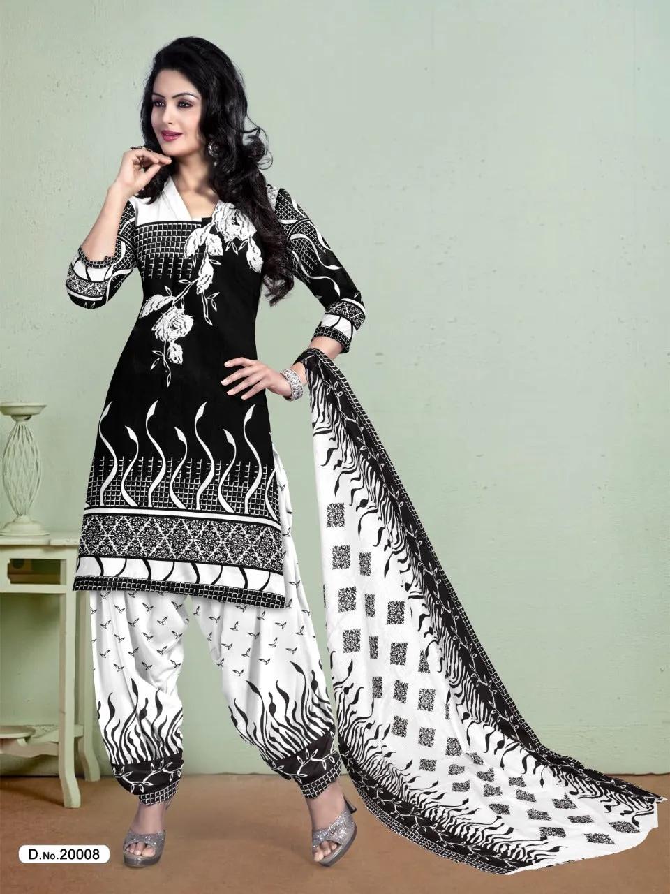 Meenaxi Cotton Black White Casual Cotton Daily Wear Salwar Kameez