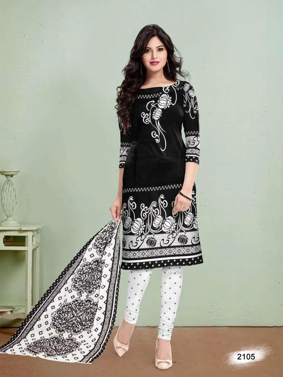 Meenaxi Cotton Black White Casual Cotton Daily Wear Salwar Kameez