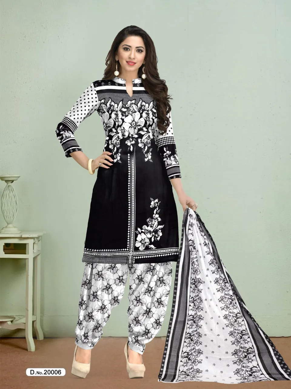 Meenaxi Cotton Black White Casual Cotton Daily Wear Salwar Kameez