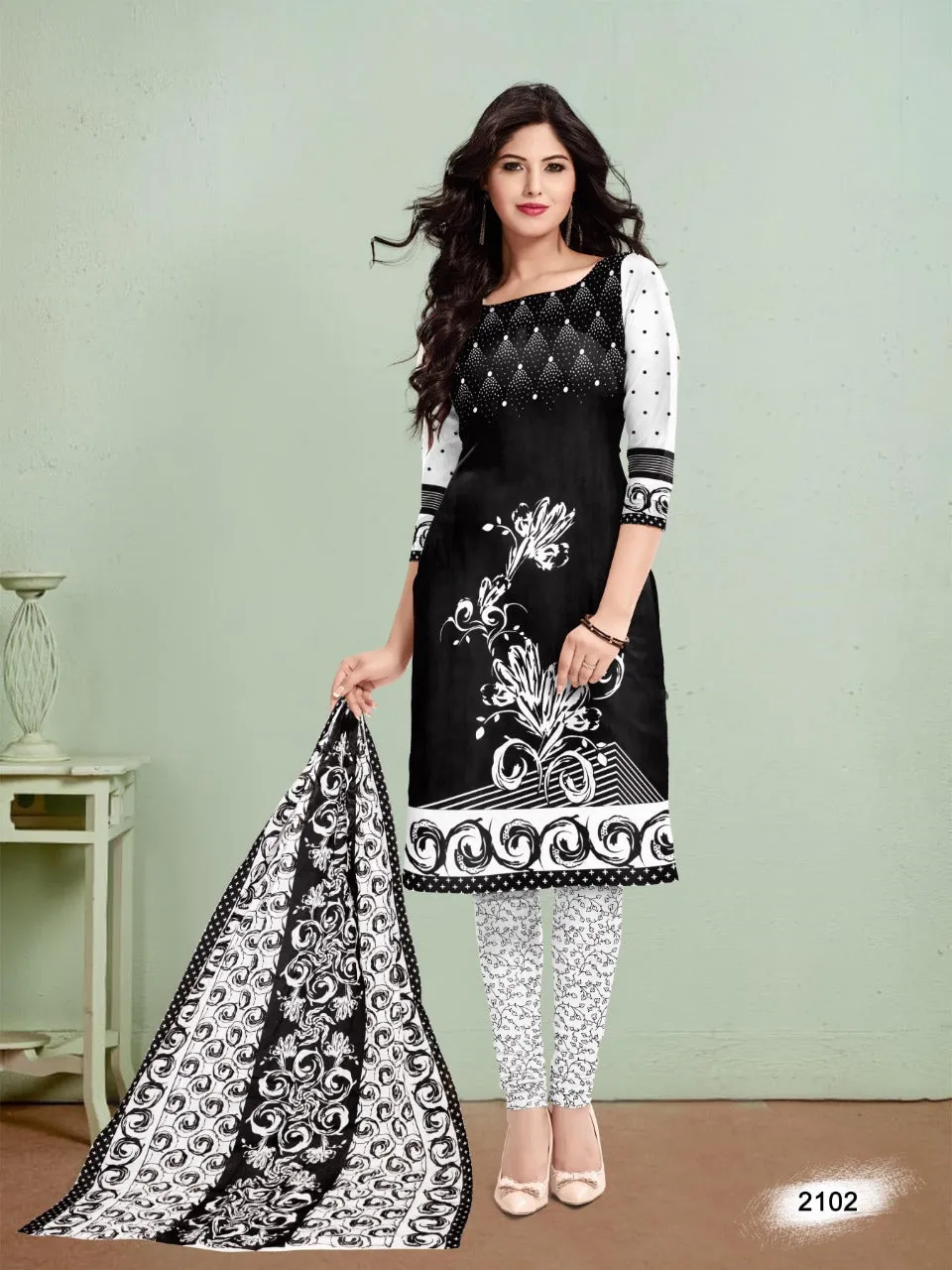 Meenaxi Cotton Black White Casual Cotton Daily Wear Salwar Kameez