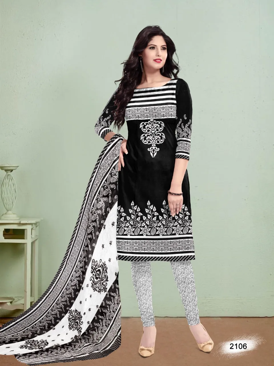 Meenaxi Cotton Black White Casual Cotton Daily Wear Salwar Kameez