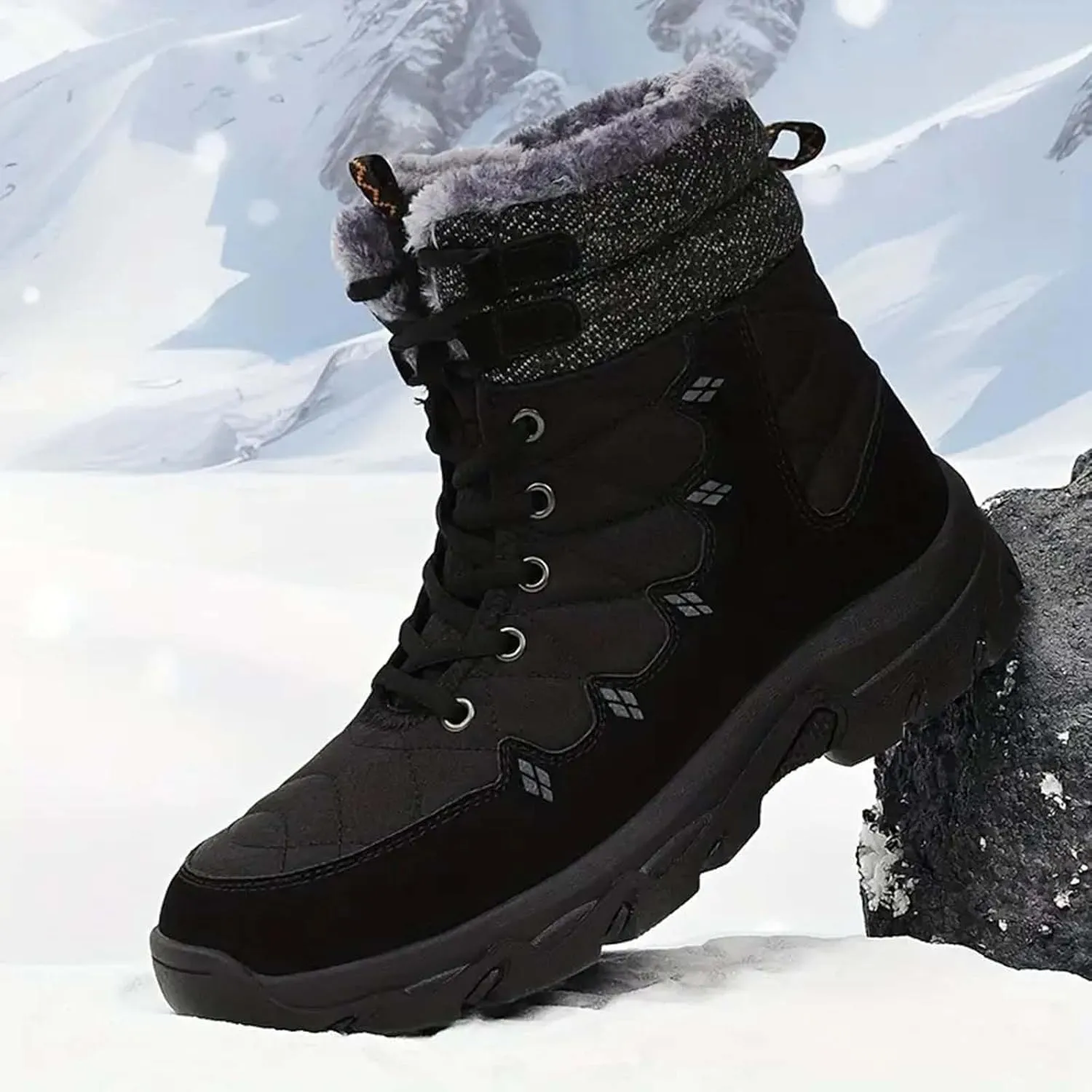 Men's Work Boots Soft Toe Hiking Sneakers Warm Fur Lined Womens Safety Shoes Steel Toe Winter Backpacking Snow Botas Warm Water Hike Grounded Footwear