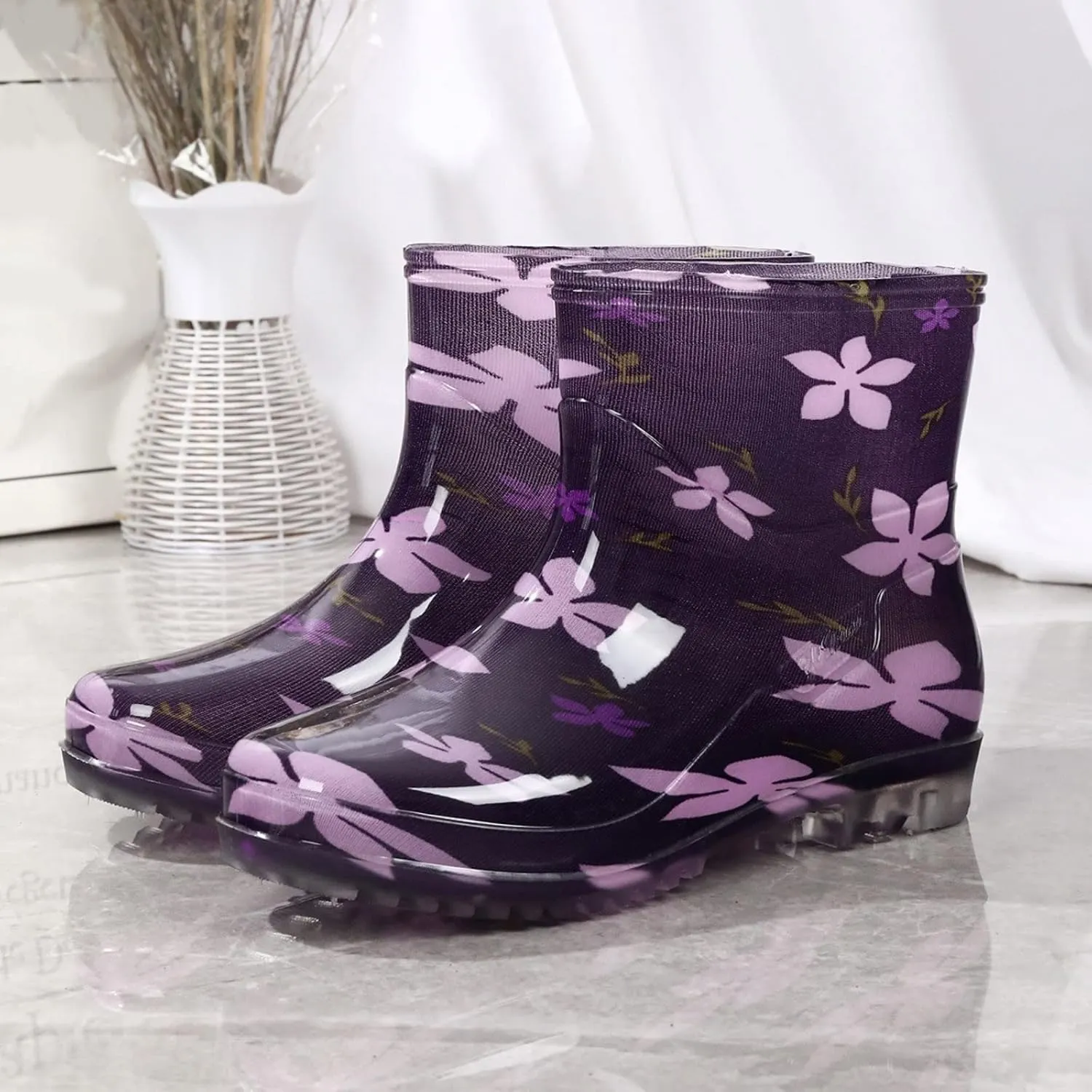 Rain Boots Women Women's Mid Calf Rain Boots Printed Waterproof Rubber Boots Short Garden Shoes Cute Ankle Booties