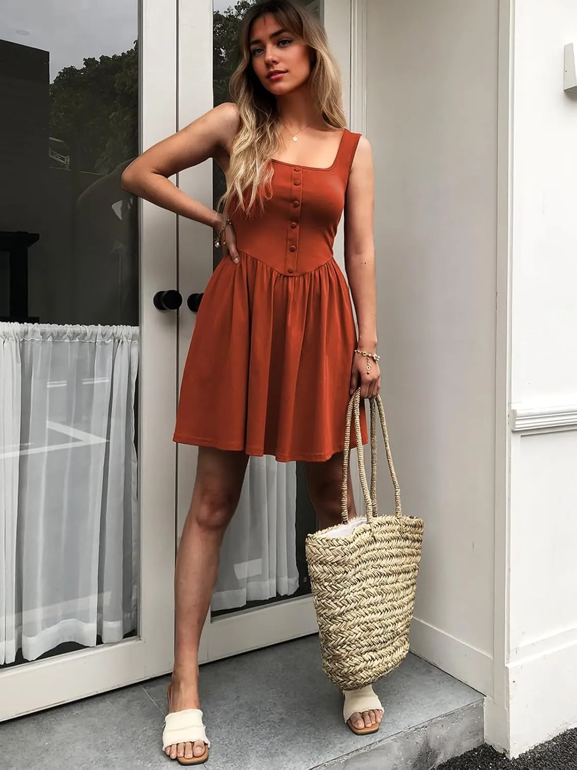 Women's Sleeveless Button Down Casual Mini Dress with Pockets  Soft Summer Dress for Daily Wear